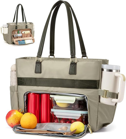 LOVEVOOK Laptop Lunch Tote Bag for Women, Work Bag with Insulated Lunch Compartment 15.6 Inch Laptop Bag with Cup Holder Large Lunch Bag for Teacher, Nurse, Office, Travel, College, Daily
