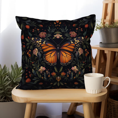 William Morris Abstract Vintage Floral Velvet Butterfly Design Throw Pillow Covers Home Decor, Retro Art Deco Pillowcase Cushion Cover for Bed Sofa Living Room, Square 18x18inch (Black-Butterfly)