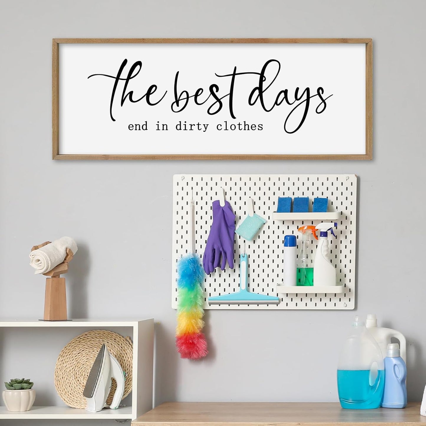 SRSZHIYUE The Best Days End In Dirtiest Clothes Sign Wall Decor Art 32"×12" for Laundry Room Large Wood Framed Wall Hanging (Wood)