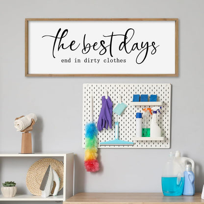 SRSZHIYUE The Best Days End In Dirtiest Clothes Sign Wall Decor Art 32"×12" for Laundry Room Large Wood Framed Wall Hanging (Wood)