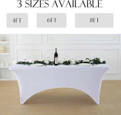 Craft And Party 2 Pack 6ft White Spandex Tablecloth – Fitted Stretch Cover – Universal Fit for Folding Tables – Wrinkle-Free, Washable – Ideal for Parties, Weddings, Events