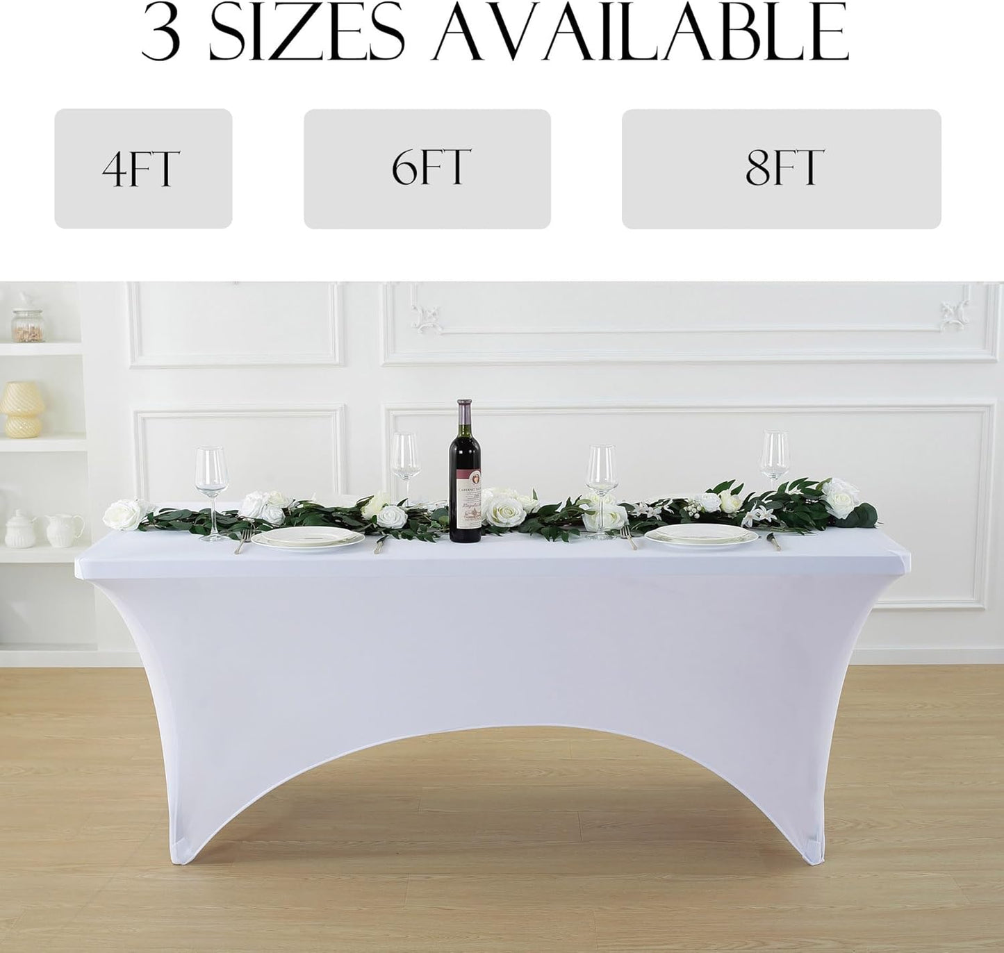 Craft And Party 2 Pack 8ft White Spandex Tablecloth – Fitted Stretch Cover – Universal Fit for Folding Tables – Wrinkle-Free, Washable – Ideal for Parties, Weddings, Events