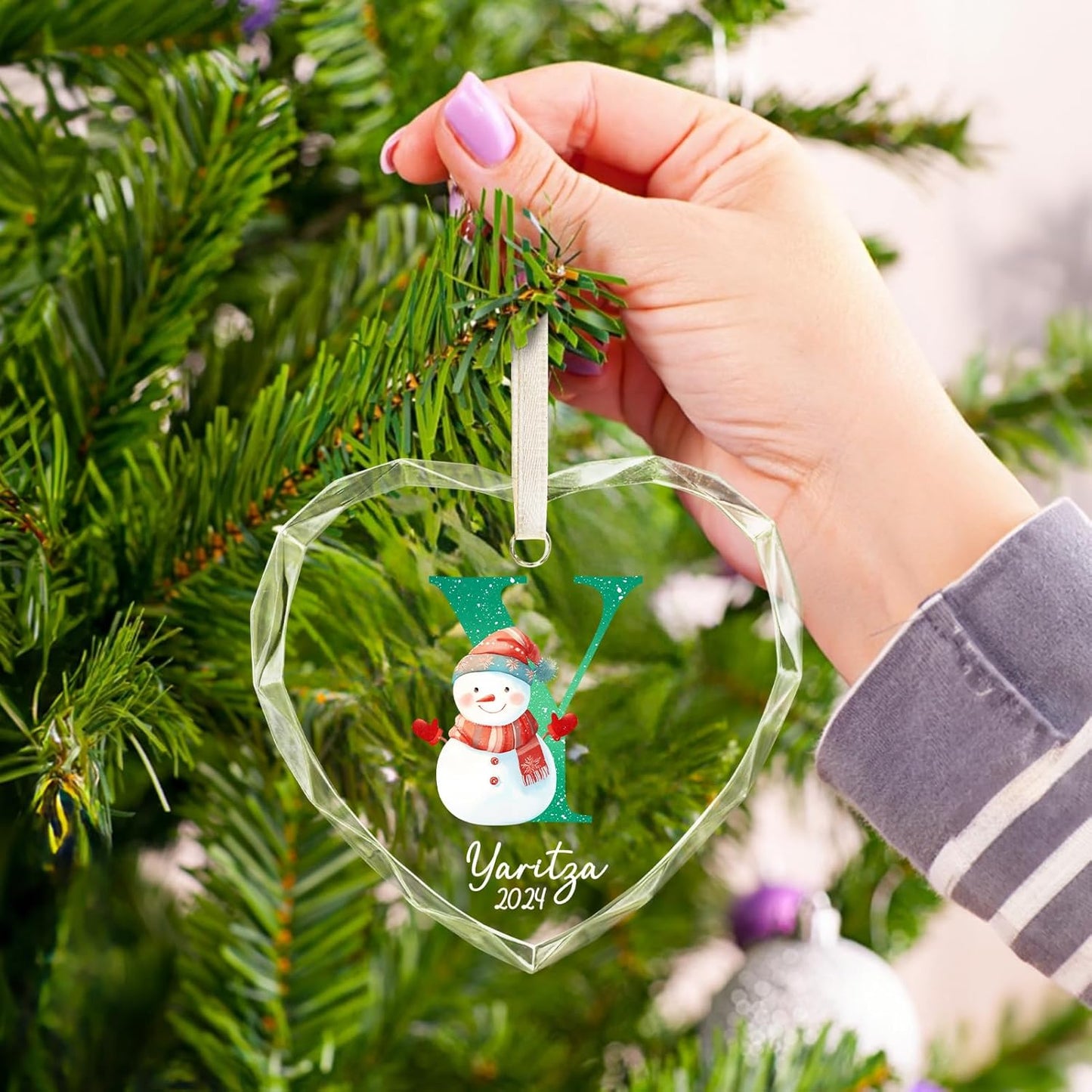 Personalized Christmas Ornaments with Initial Name, Acrylic Custom Monogram Initial A-Z Christmas Ornament 2025 for Kids Family Friends, Customized Letter Name Ornaments for Christmas Tree Decorations