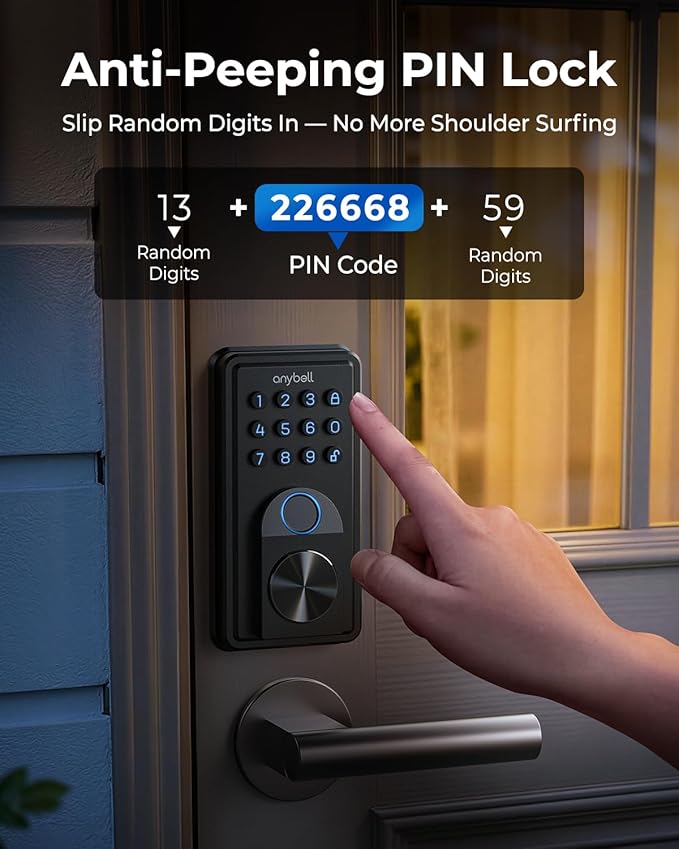 Smart Door Lock, ANYBELL Keyless Entry Door Lock Fingerprint with Keypad Smart Deadbolt for Home, Rental, Office and Hotel TUYA Remote Control, Black