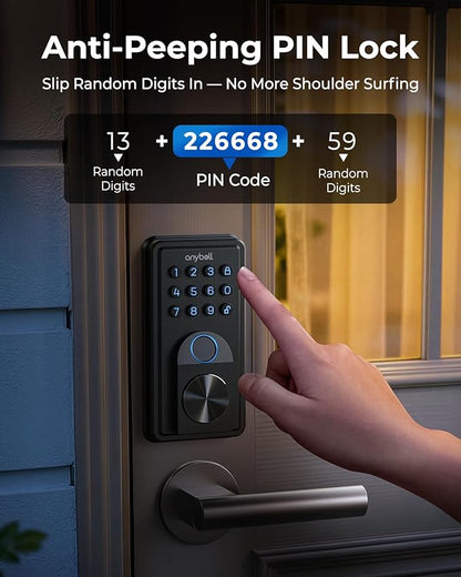 Smart Door Lock, ANYBELL Keyless Entry Door Lock Fingerprint with Keypad Smart Deadbolt for Home, Rental, Office and Hotel TUYA Remote Control, Black