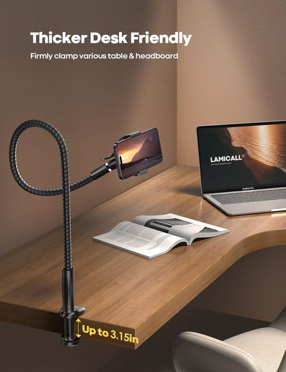 Lamicall Gooseneck Phone Holder Bed - [Nylon Braided] Flexible Arm, 38inch Overall Length, 360 Adjustable Clamp Clip, Overhead Cell Phone Mount Stand for Bed, Desk, 4-7” Cellphone