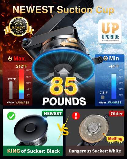 VANMASS [Pro Version] Universal Car Phone Mount [Super Suction Cup] Dashboard Phone Holder, Handsfree Windshield Dash Vent Phone Holder Car, Compatible for iPhone 16 15 14 13 Samsung LG & Truck,Green