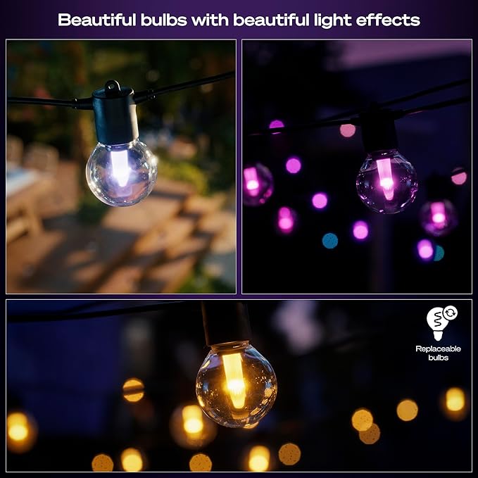 Philips Hue Festavia Globe Outdoor String Lights, White & Color Ambiance, 22ft,8 Bulbs, Dimmable, Control with Hue App or Voice, Bridge Required