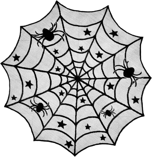 Halloween Tablecloth Round,Black Spider Web Lace Table Cloth, Gothic Kitchen Decor, Fall-Themed Party Decorations, Spider Web Reusable Home Accent, 40 Inches