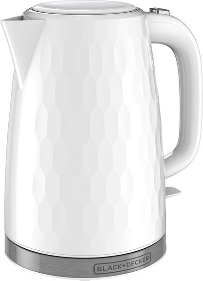 BLACK+DECKER 1.7L Cordless Electric Kettle,KE1560W,Premium Texture,Water Window,Rapid Boil,Auto Shutoff,White,(Pack of 2)