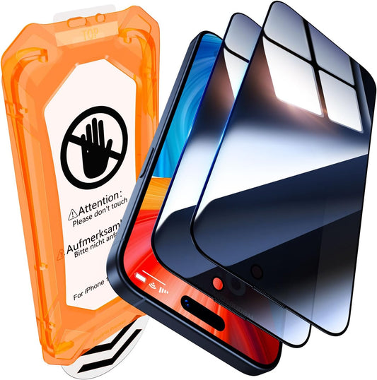 UniqueMe for iPhone 15 Plus / 16 Plus Privacy Screen Protector - [Military Grade Shatterproof & 9H+ Hardness] Tempered Glass Full Coverage Protection,Easy to install,2 Packs