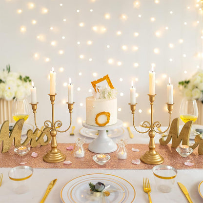 Sziqiqi Gold Taper Candle Holder for Centerpiece - 3-Candle Candlesticks Holder for Wedding Table Centerpieces Metal Candle Stick Holders Fireplace Mantle Decor