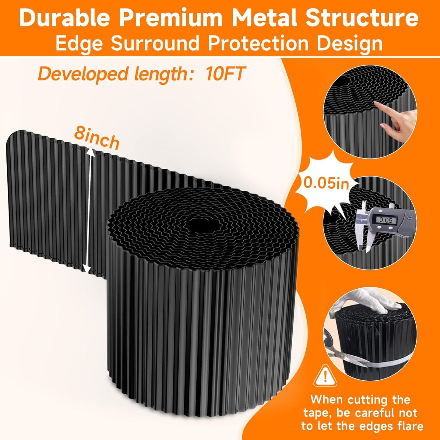 Corrugated Garden Edging, 8"×10Ft Galvanized Steel Landscape Edging & Lawn Edging Border, Metal Garden Border for Flower Beds, Garden，Lawn，Raised Beds & Tree Surrounds (Black)