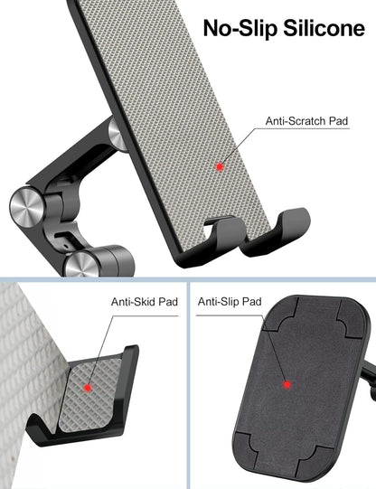 OCYCLONE Phone Stand, Adjustable Height and Angle Foldable Cell Phone Stand Holder for Desk, Taller iPhone Stand Compatible with 4.7"-13" Smartphones iPad Tablet, Black