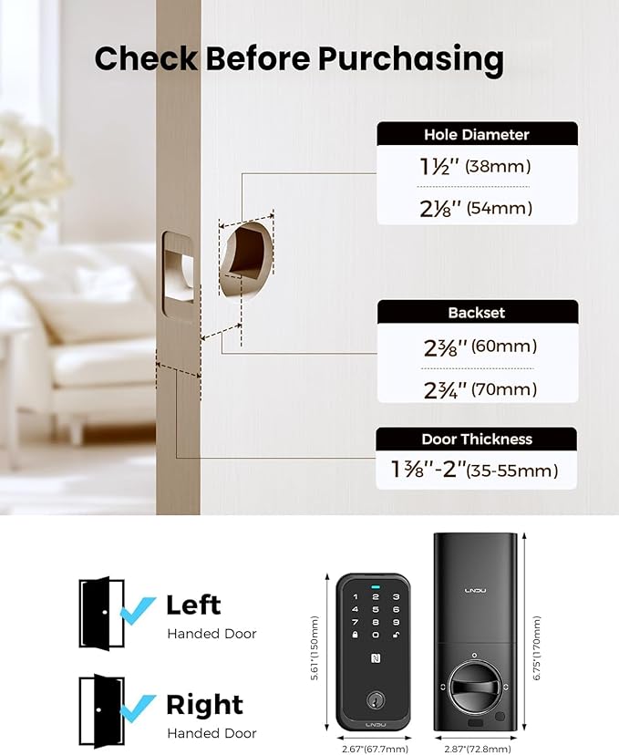 Smart Locks for Front Door, Keyless Entry Door Lock, Supports Apple HomeKit, Fingerprint Unlock, Remote Control via App, Auto Unlock, keypad deadbolt, Long Battery Life & Auto-Lock