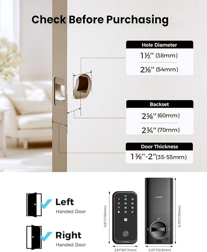 Smart Locks for Front Door, Keyless Entry Door Lock, Supports Apple HomeKit, Fingerprint Unlock, Remote Control via App, Auto Unlock, keypad deadbolt, Long Battery Life & Auto-Lock