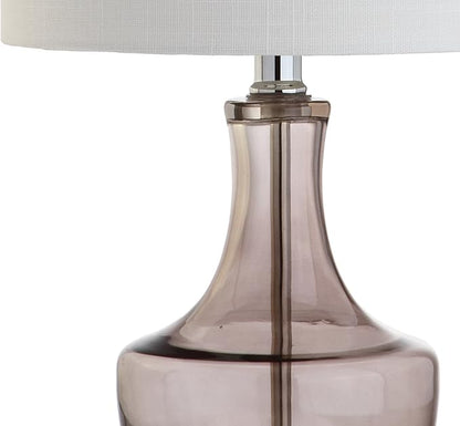 JONATHAN Y 20" Smoke Gray Glass Mini Table Lamp, Modern Bedside Lamp for Bedroom, White Linen Drum Shade, Teardrop Glass Base, LED Bulb Included, UL Listed (JYL1029D)