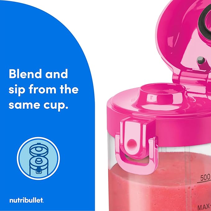 nutribullet Portable Blender, Cordless, 20oz Vessel, Personal Blender, USB-C Rechargeable, Bright Pink, NBPB50100BP