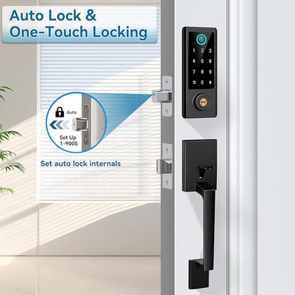 Fingerprint Door Lock with Handle Sets, BEBASIA Keyless Entry Door Lock, Bluetooth Front Handle Set, Smart Deadbolt, Electronic Keypad Digital Lock with Handle, Black