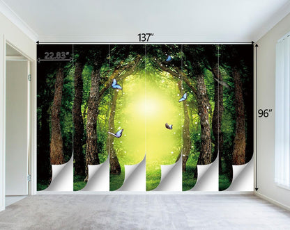 Classy Dream Butterfly Forest Tree Wallpaper for Bedroom Jungle Woodland Wall Mural Living Room Large Woods Adhesive Fabric decorr - 137"x96"（Not Peel and Stick）