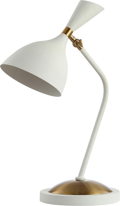 JONATHAN Y 21.5" White/Brass Gold Retro Mid-Century LED Table Lamp for Home Office, Adjustable Task Light with Black Iron Shade, Bedside Nightstand Lamp, LED Bulb Included (JYL9065B)