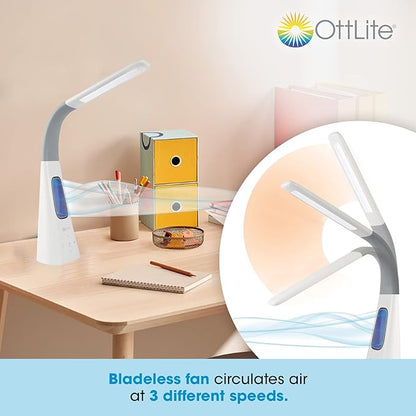 OttLite Cool Breeze LED Lamp with Bladeless Fan - 3 Speed Options & 5 Brightness Settings with Energy Efficient Natural Daylight LEDs - Desktop, Table or Nightstand Lamp for Studying or Reading