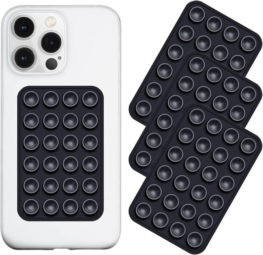 Silicone Suction Phone Case Mount 3 Pack, Silicon Adhesive Suction Cup Phone Mount, Non Slip Sticky Phone Grip for Cellphone, Strong Grip Holder for Selfies and Videos (Black)