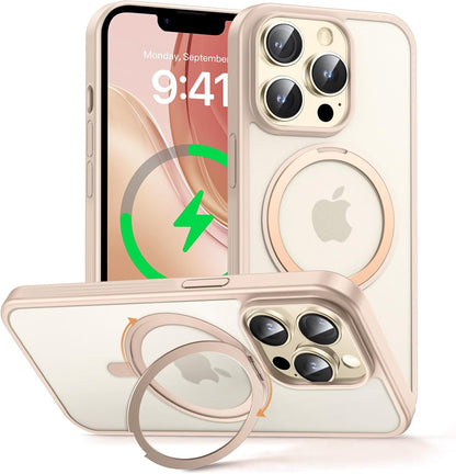 MAGIC JOHN 360° Rotatable Magnetic Invisible Stand for iPhone 14 Pro Max Case [Anti-Slip Grip] [Compatible with MagSafe] 16FT Shockproof for iPhone 14 Pro Max Case with Kickstand, Rose Gold