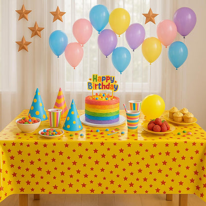 iCius Anime Theme Tablecloths 6-Pack Yellow and Red Stars Print 108"x54" - Disposable Table Covers for Cosplay Birthdays, Vedio Game Themed Party Decor Supplies