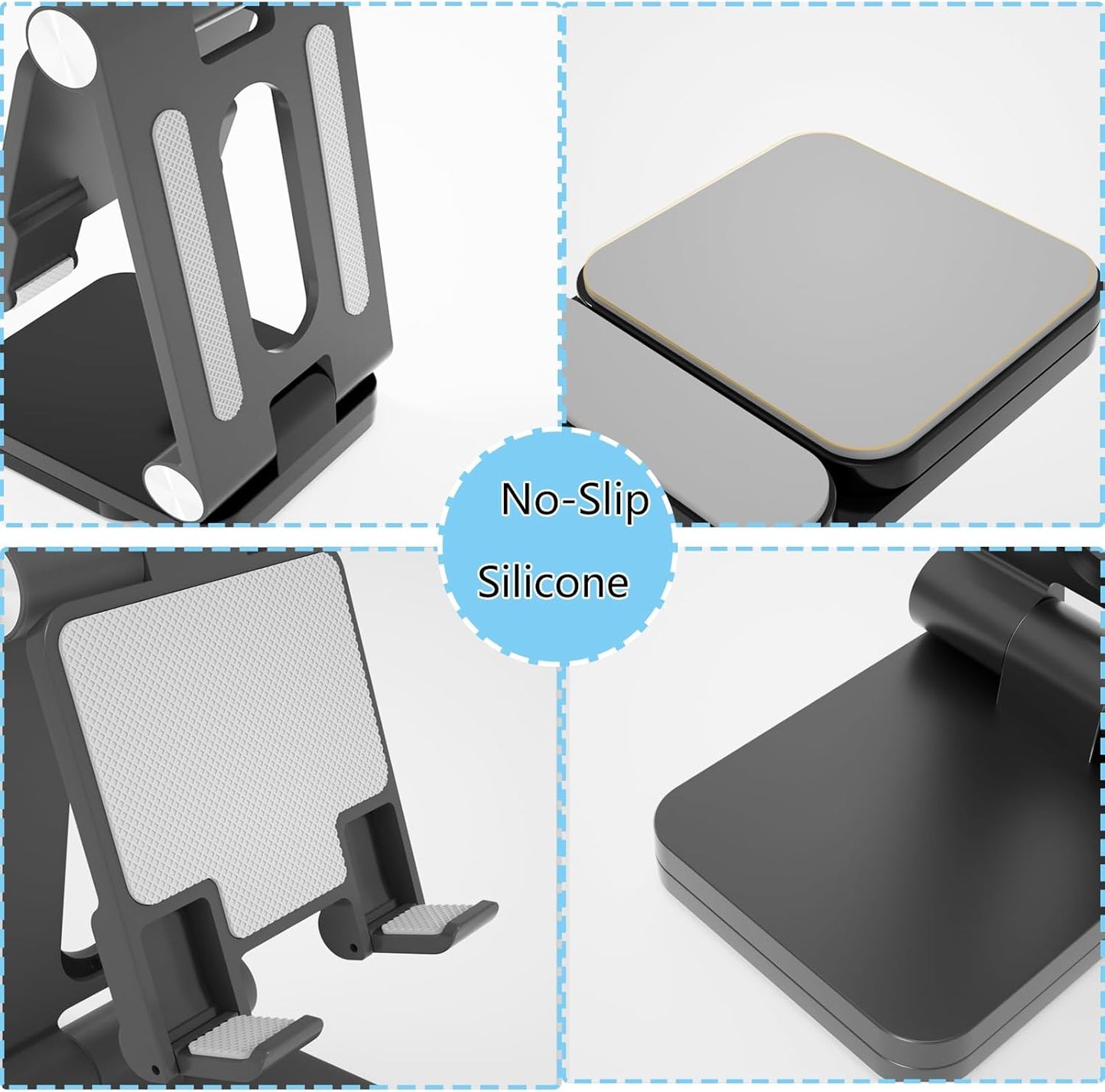Folding Cell Phone Stand,Laptop Stand, Adjustable Height and Angle Foldable Cell Phone Stand Holder for Desk, Taller iPhone Stand Compatible with 4-11" Smartphones iPad Tablet Laptop (Black)