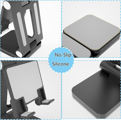 Folding Cell Phone Stand,Laptop Stand, Adjustable Height and Angle Foldable Cell Phone Stand Holder for Desk, Taller iPhone Stand Compatible with 4-11" Smartphones iPad Tablet Laptop (Black)