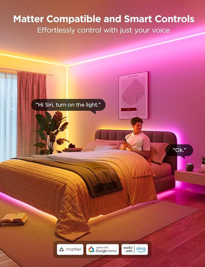 Govee Neon Rope Light for Wall Lining, LED Rope Lights Work with Matter, Google Assistant, Alexa, 16.4ft RGBIC Strip Lights with Smart App Control and Music Sync for Living Room, Bedroom, Wall Corners
