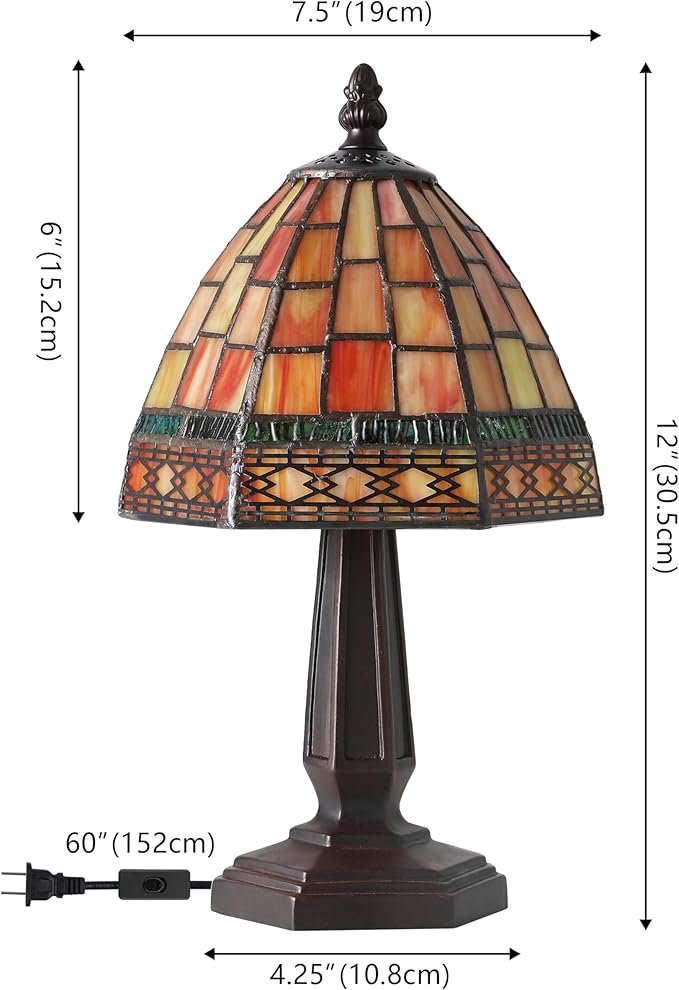 JONATHAN Y 12" Red/Yellow Tiffany-Style Table Lamp for Bedroom Nightstand Decor, Ivory Cream Stained Glass Shade, Small Vintage Handcrafted LED Traditional Bedside Lamp (JYL8016B)
