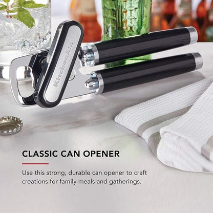 KitchenAid Classic Multifunction Can Opener and Bottle Opener Easy to Use,Razor Sharp Stainless Steel Cutting Wheel,Soft Ergonomic Handles,Black,(Pack of 12)
