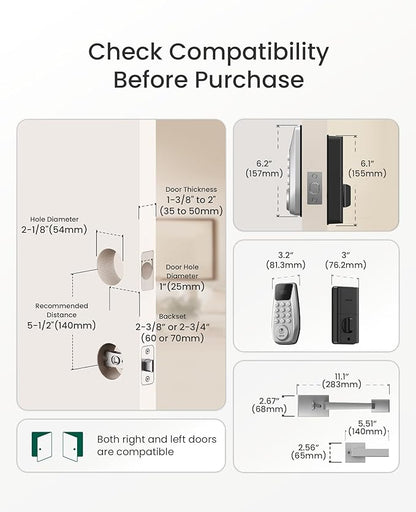 DESLOC C100 Keyless Entry Door Lock with Handle Set, Smart Deadbolt Lock for Front Door with 2 Keys, Auto Lock, 100 PIN Codes, Passage Mode, IP54 Waterproof, 12 Months Battery, Sliver