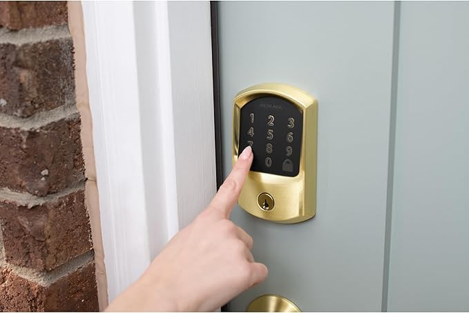 Schlage Encode Smart WiFi Deadbolt Lock for Front Door - Keyless Entry with App or Touchscreen - Works with Alexa, Hey Google, & Airbnb - Create Codes for Guests - Satin Brass