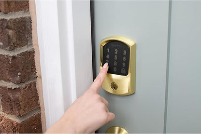 Schlage Encode Smart WiFi Deadbolt Lock for Front Door - Keyless Entry with App or Touchscreen - Works with Alexa, Hey Google, & Airbnb - Create Codes for Guests - Satin Brass