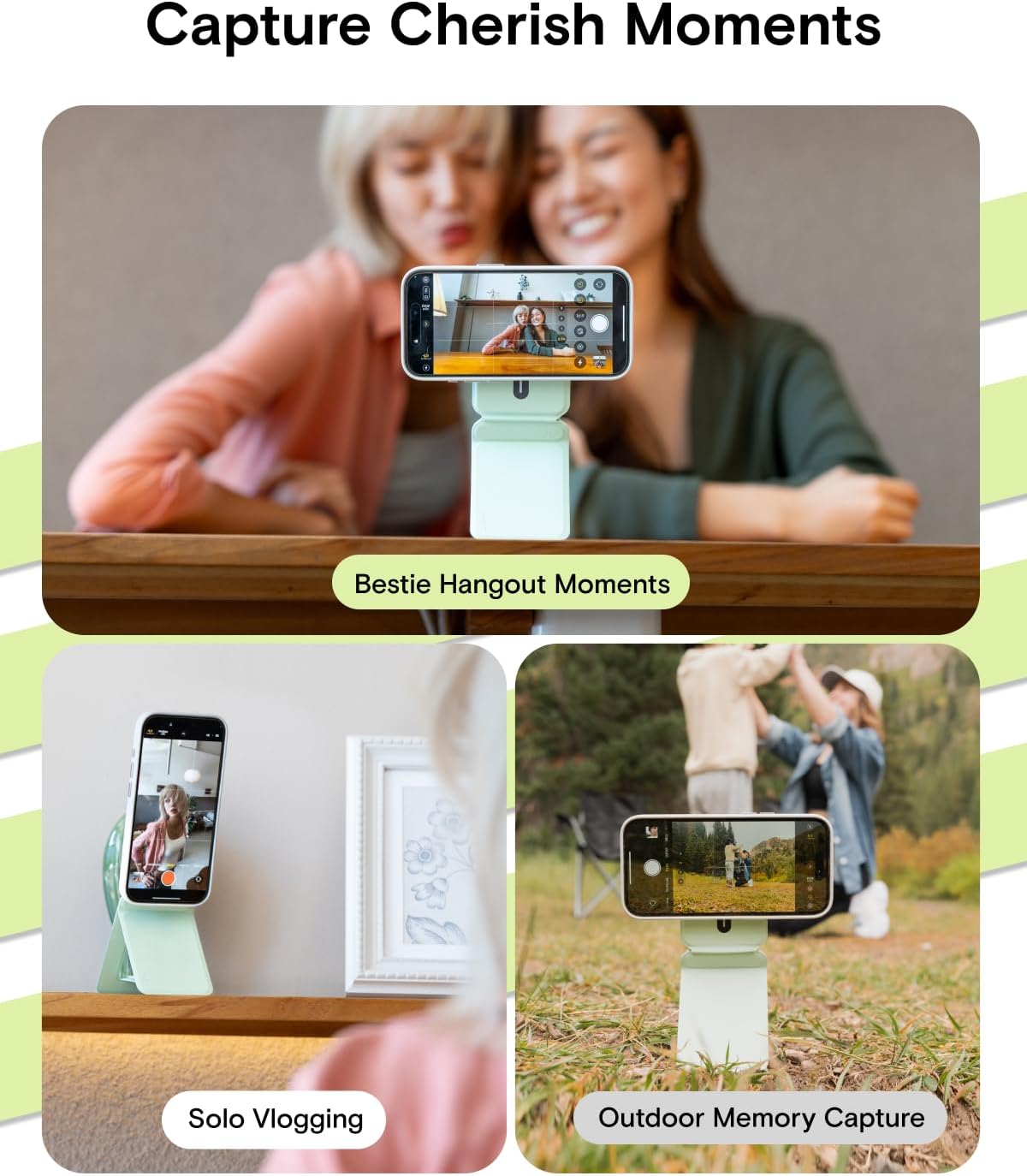 MOFT Phone Tripod Stand Selfie Stick for iPhone, Multi-Angles iPhone Stand, Lightweight & Portable Phone Holder, Strong Magnets, MOVAS Vegan Leather, Travel Essentials, Peony (Without Card Slot)