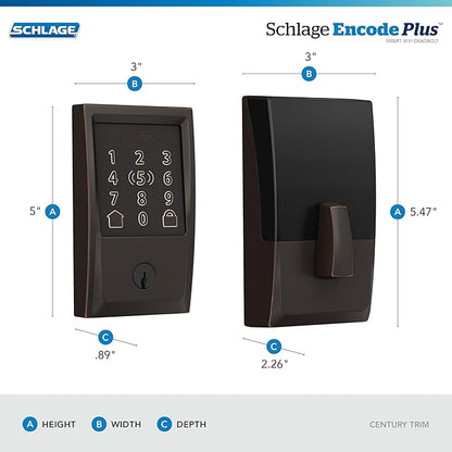 Schlage Encode Plus Smart Wi-Fi Lock for Front Door, Keyless Entry Deadbolt, Unlock with Apple Watch, Built-in WiFi and App Control, Easy Install, Alexa & Apple HomeKit Compatible, Aged Bronze
