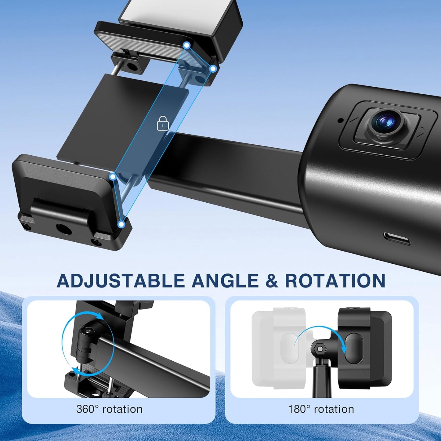 Auto Face Tracking Tripod 360° Rotating Cell Phone Photo and Video Kits Stand, No App, Camera Stand with Remote and Gesture Control, Rechargeable Smart Shooting Stand for Live Recording Tiktok（Black）