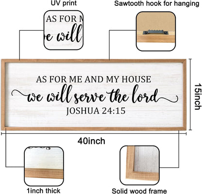As For Me And My House We Will Serve The Lord Framed Wall Art, 40''×15'' Horizontal Positive Religious Rustic Bible Verse for Christian God Jesus Christ Prayer, Vintage Holy Catholic Scripture Decor