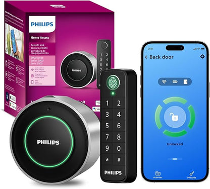 Philips WiFi Smart Deadbolt Lock with Fingerprint Keypad, APP Remote Control, Sliver