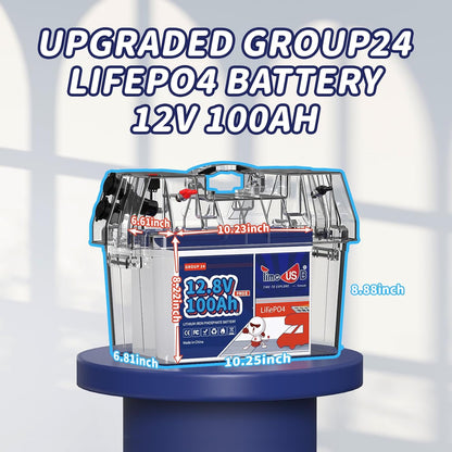 12V 100Ah Lithium Iron Phosphate Battery BCI Group 24, Timeusb LiFePO4 Battery Built-in 100A BMS, Up to 15000 Deep Cycles, Perfect for RV, Marine, Home Energy Storage (3 Pack)
