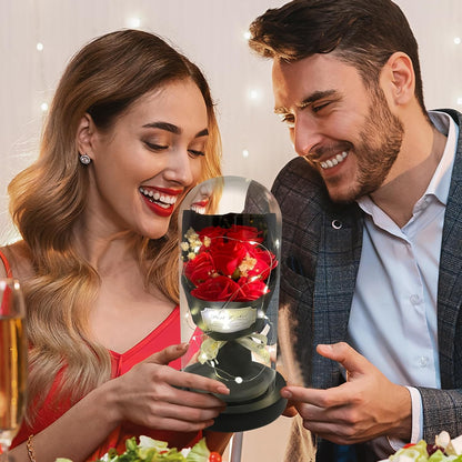 Gift for Her Forever Flower Bouquet for Delivery Prime Preserved Red Roses Glass Dome LED Light 100 Languages I LOVE YOU Necklace Mothers Day Birthday Romantic Valentines Gift for Wife Women Mom