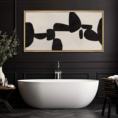 MUDECOR Extra Large Framed Canvas Print Wall Art Modern Abstract Black and White Shapes Antique Retro Fine Art Illustrations Decorative Colorful for Bedroom - 60"x30"