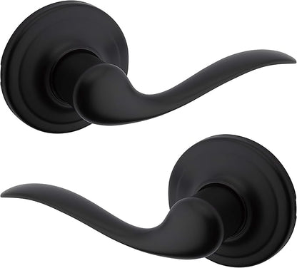Kwikset Tustin Interior Passage Door Handle, Lever For Closet and Hallway Doors, Reversible Non-Locking Handle Lever, Matte Black, with Microban Protection