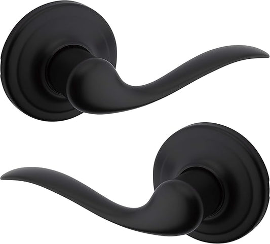 Kwikset Tustin Interior Passage Door Handle, Lever For Closet and Hallway Doors, Reversible Non-Locking Handle Lever, Matte Black, with Microban Protection