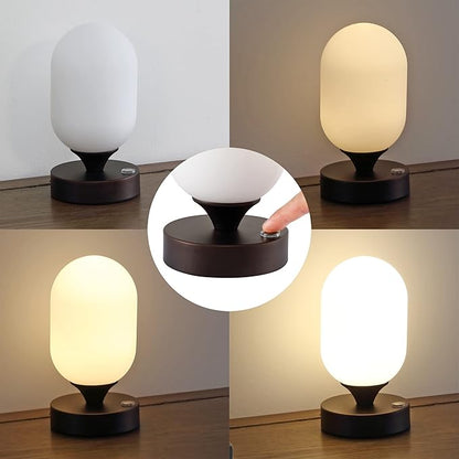 JONATHAN Y 8" Oil Rubbed Bronze Modern Rechargeable Integrated LED Table Lamp, Portable Cordless Accent Light with White Frosted Glass Shade, Dimmable Touch Sensor JYL7111A