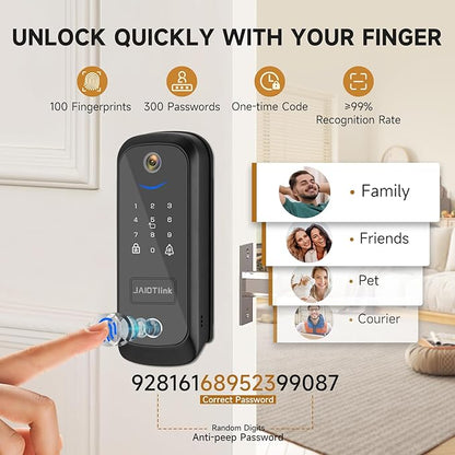 5 in 1 Smart Lock for Front Door, Keyless Entry Deadbolt with Camera & Doorbell, WiFi Secure Electronic Lock for Home, Fingerprint, Keypad, App Control, Voice Changer, Compatible with Alexa
