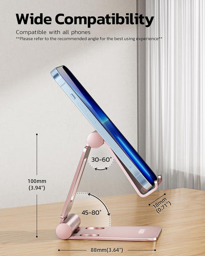 Nulaxy Dual Folding Cell Phone Stand, Fully Adjustable Foldable Desktop Phone Holder Cradle Dock Compatible with Phone 16 15 14 13 12 11 Pro Xs Xs Max Xr X 8, Nintendo Switch, All Phones - Rose Gold